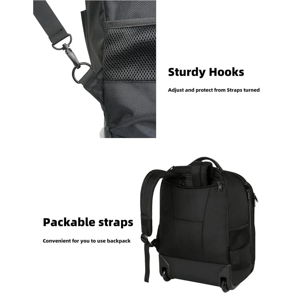 MATEIN Wheels Backpack 18 inch Rolling Travel Suitcase Computer Laptop Bag Black